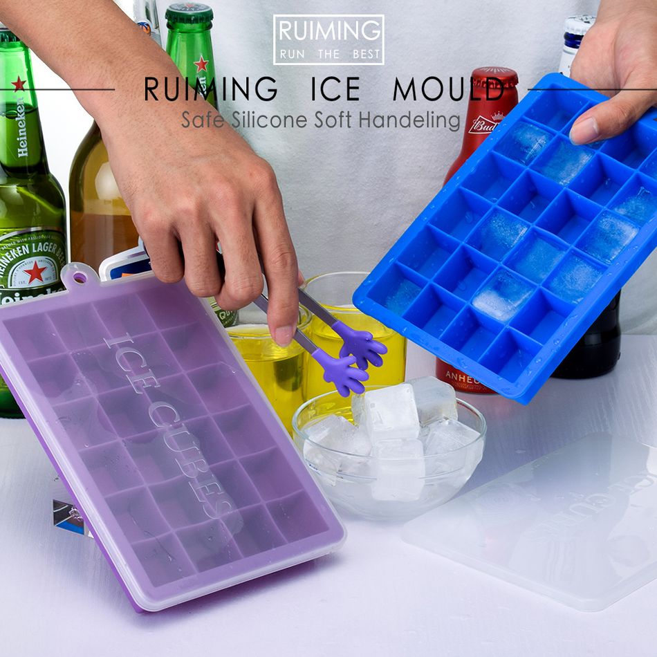 24 Grids Silicone Ice Cube Tray Mold Ice Cube Maker Container with Cover Green big image 5