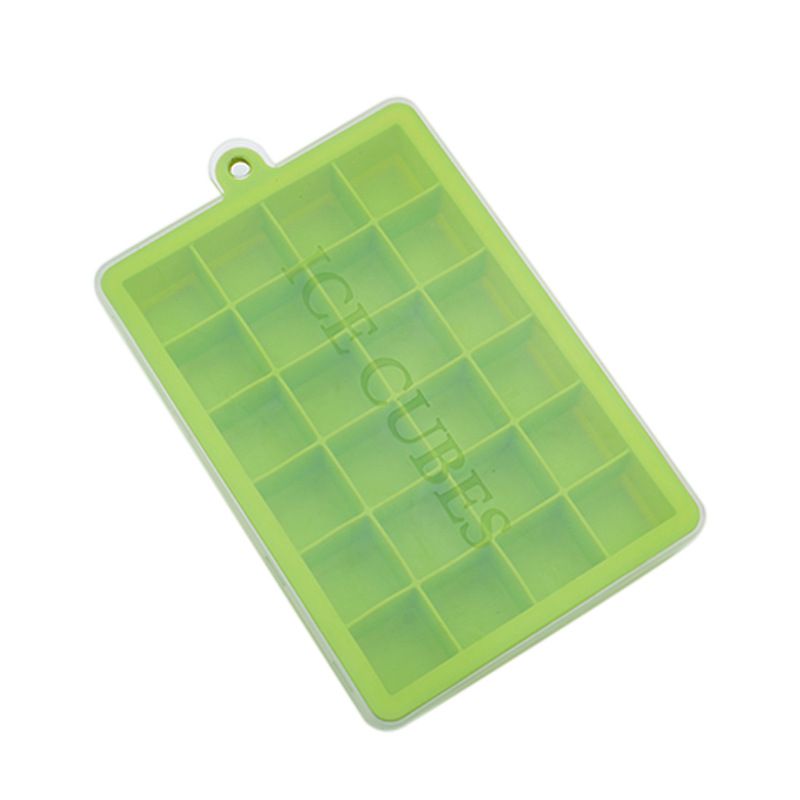 24 Grids Silicone Ice Cube Tray Mold Ice Cube Maker Container with Cover Green
