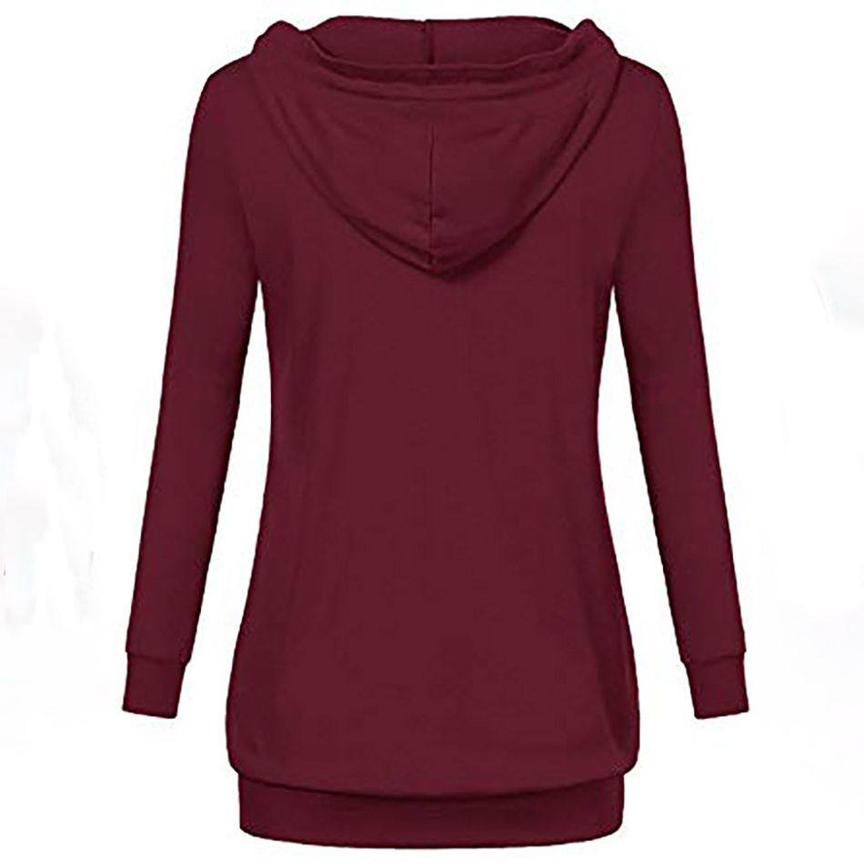 Stylish Plaid Long-sleeve Nursing Hoodie Burgundy big image 2