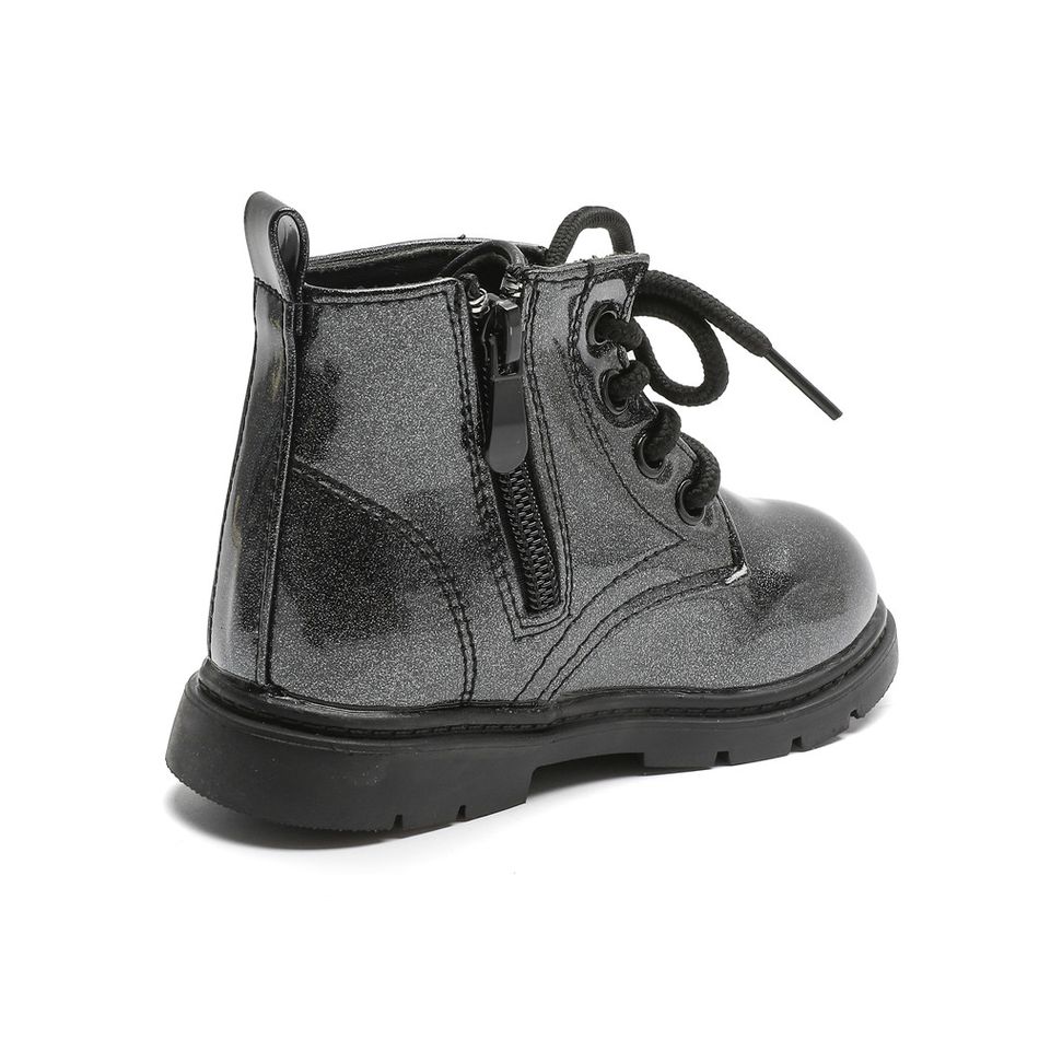 Toddler / Kid Side Zipper Lace Up Front Black Boots Black big image 2