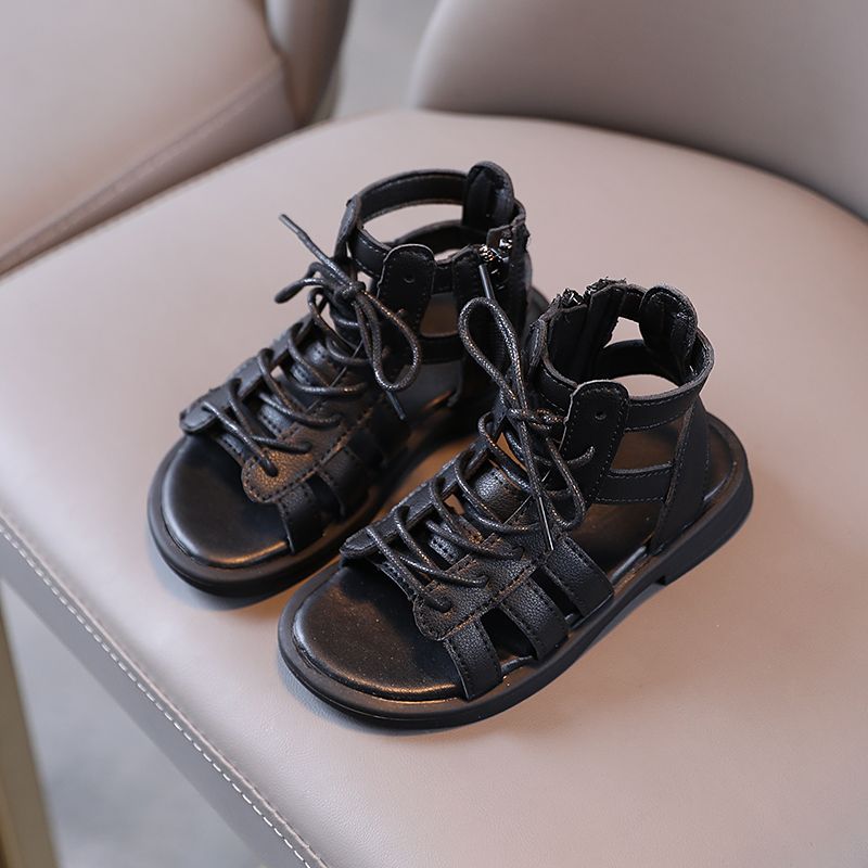 Toddler / Kid Soft Sole Black Gladiator Sandals Black
