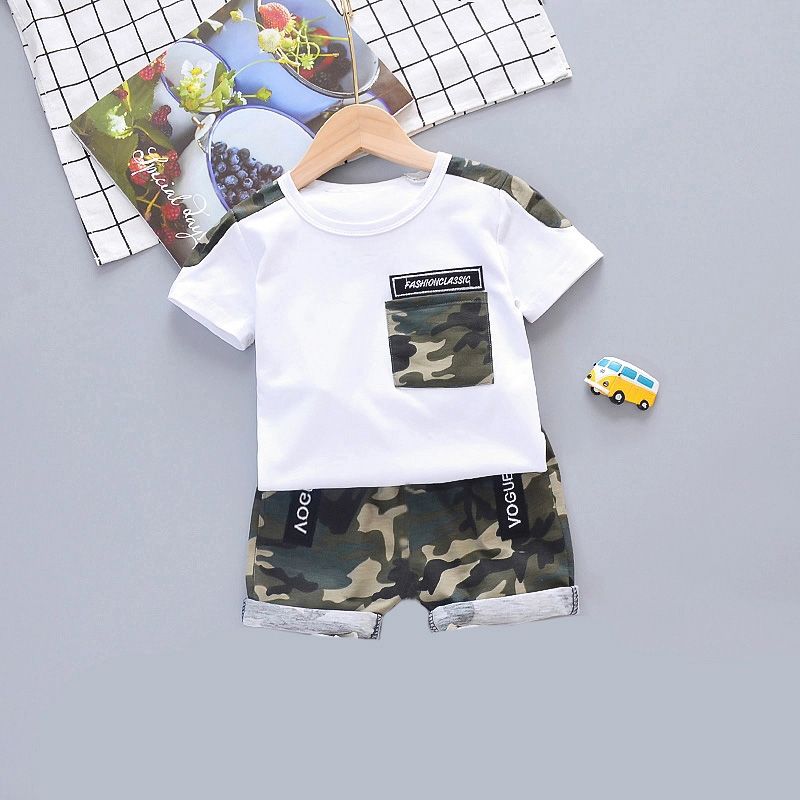 2pcs Camouflage Print Short-sleeve Baby Set White