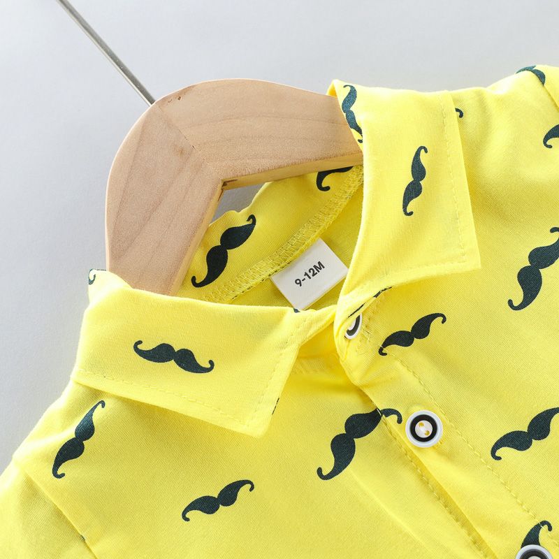 2pcs Moustache Pattern Polo Collar Short-sleeve Baby Set Yellow big image 2