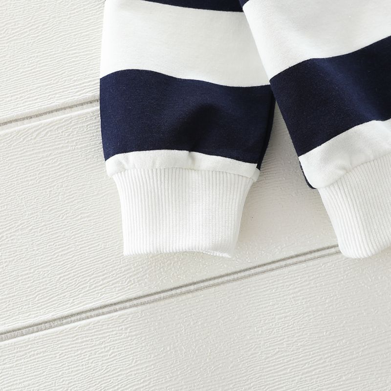 2-piece Toddler Boy Stripe Polo shirt and Grey Pants Set Dark Blue big image 5