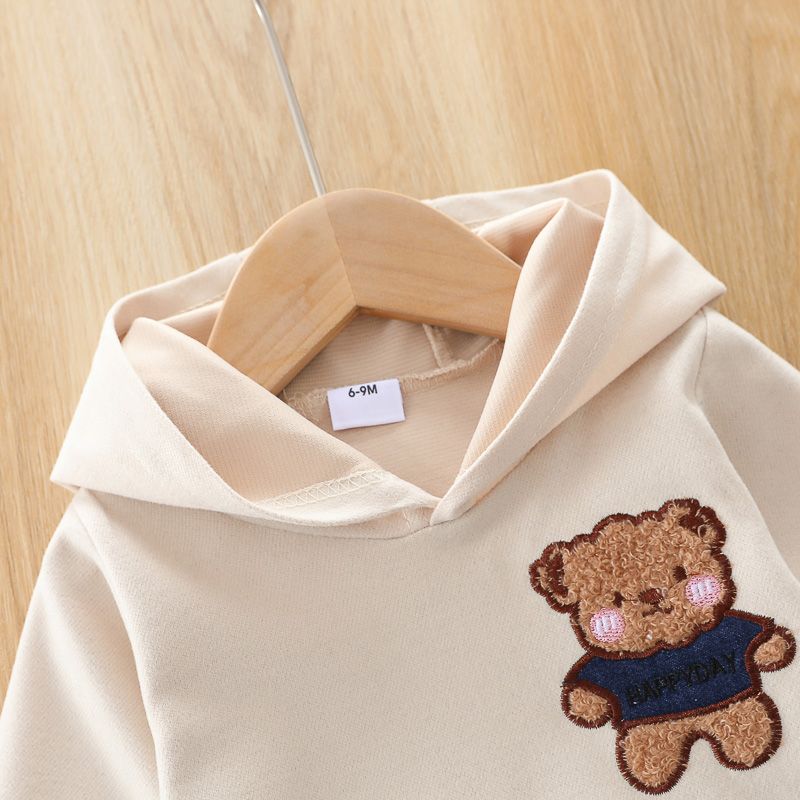 2pcs Baby Cartoon Bear Pattern Long-sleeve Hoodie and Trousers Set White big image 4