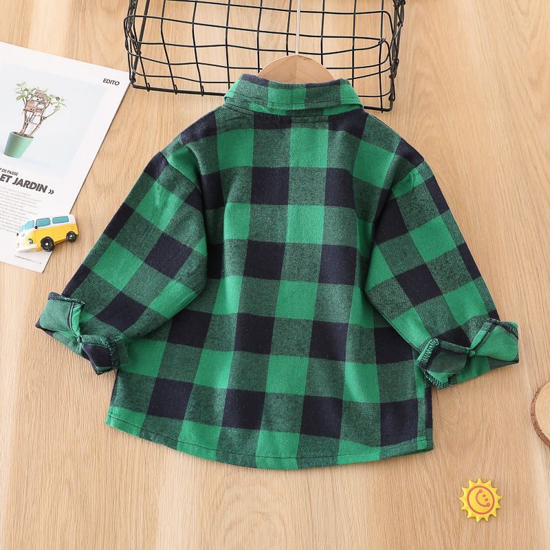 شارع. باتريك يوم طفل رضيع ياقة طية صدر السترة قميص أخضر منقوش بأكمام طويلة أخضر big image 3