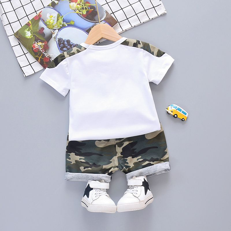 2 unidades Criança Homem Costuras de tecido Casual conjuntos de camisetas Branco big image 3