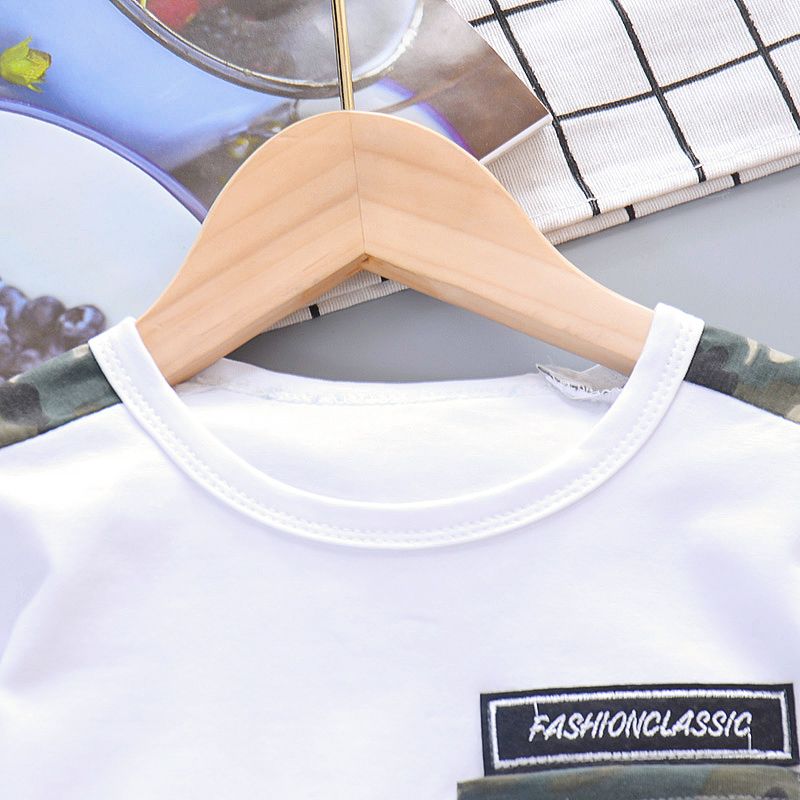 2 unidades Criança Homem Costuras de tecido Casual conjuntos de camisetas Branco big image 4