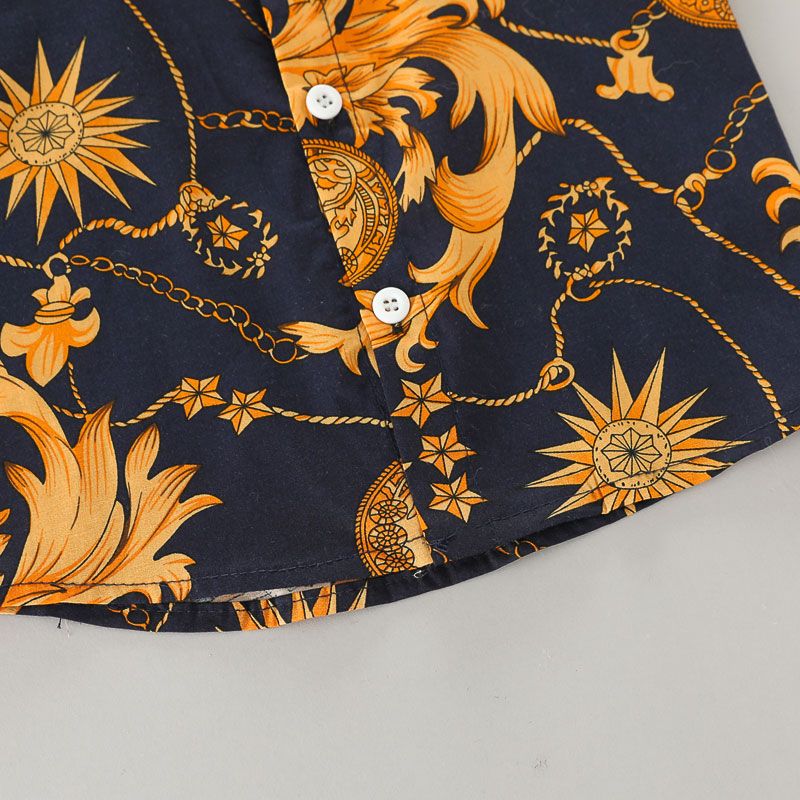 100% Cotton 2pcs Baby Boy Allover Print Short-sleeve Button Up Shirt and Shorts Set Tibetanblue big image 6