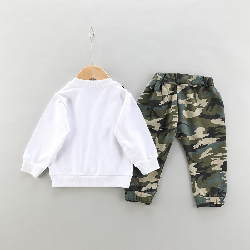 2pcs Toddler Boy Trendy Camouflage Print Bag Design Sweatshirt and Pants Set White big image 6