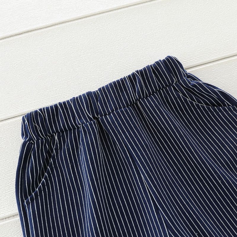 2pcs Toddler Boy Gentleman Suit, Faux-two Polka dots Stripe Shirt and Pants Set Dark Blue big image 7