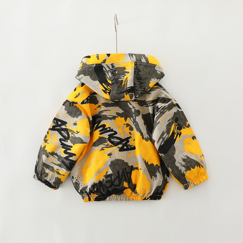Toddler Boy Trendy 100% Cotton Camouflage Print Pocket Design Hooded Coat Yellow big image 2