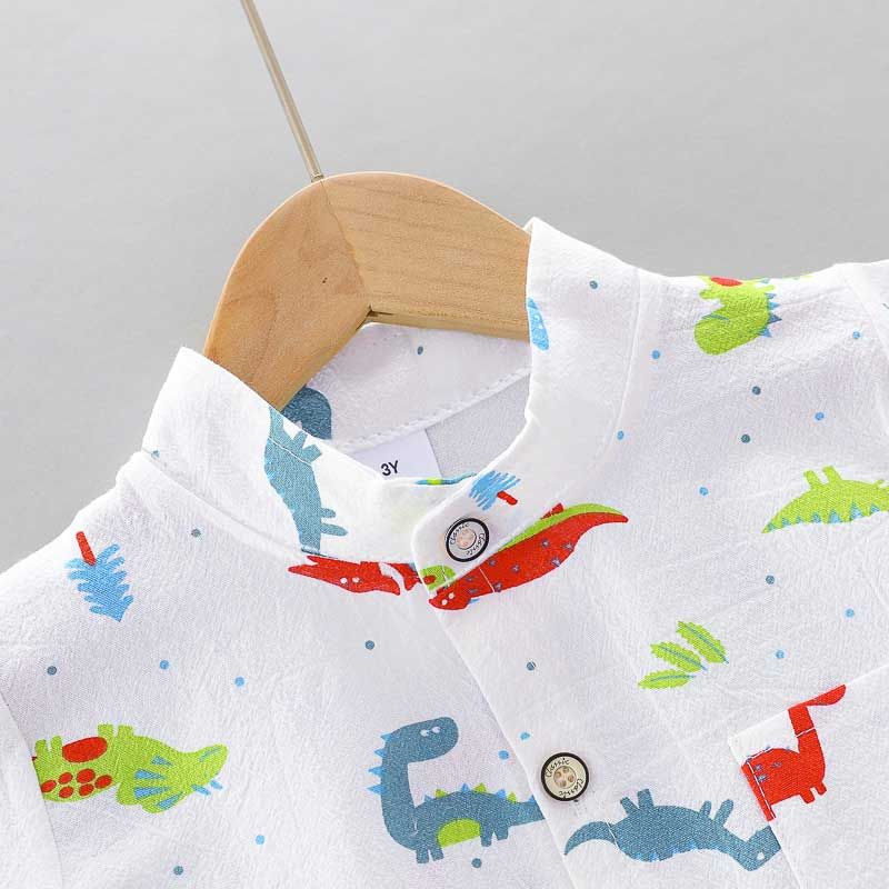 100% Cotton 2pcs Dinosaur Print Short-sleeve Baby Set White big image 2