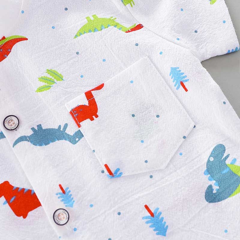 100% Cotton 2pcs Dinosaur Print Short-sleeve Baby Set White big image 3