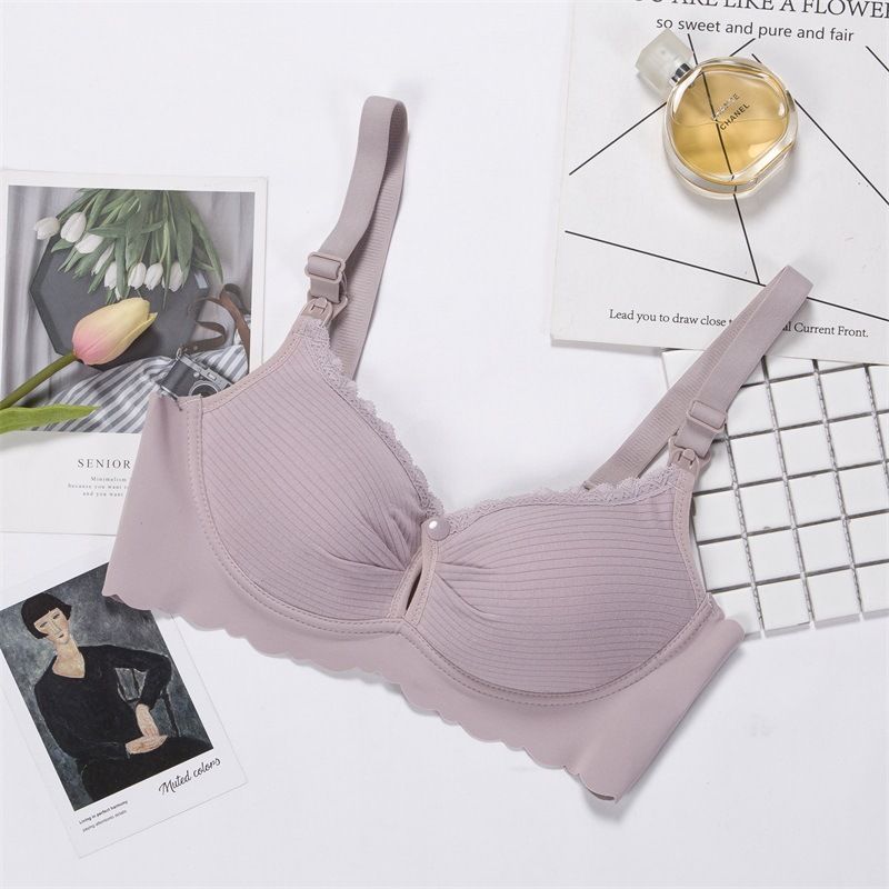 Nursing Stripe Snap Button Front Bra Purple