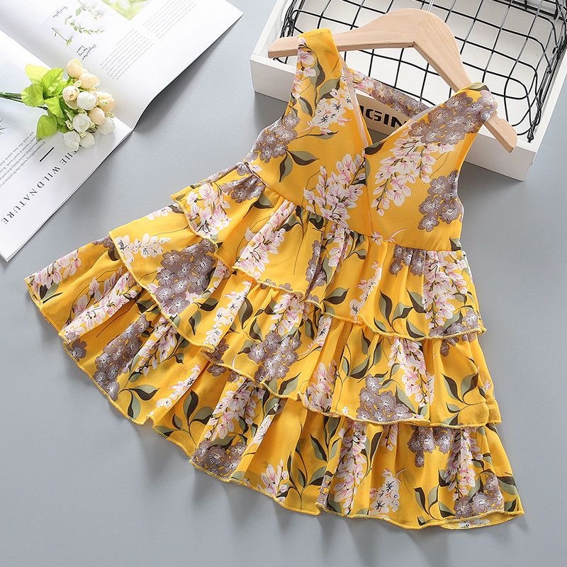 Baby / Toddler Girl Pretty Floral Print Layered Dresses Yellow big image 2