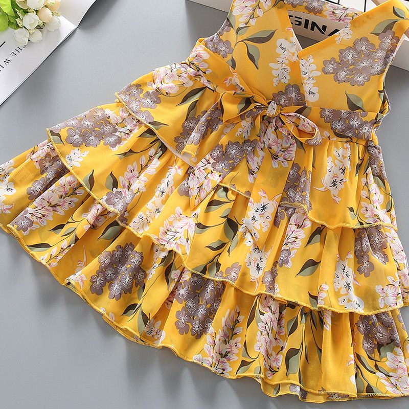 Baby / Toddler Girl Pretty Floral Print Layered Dresses Yellow big image 5