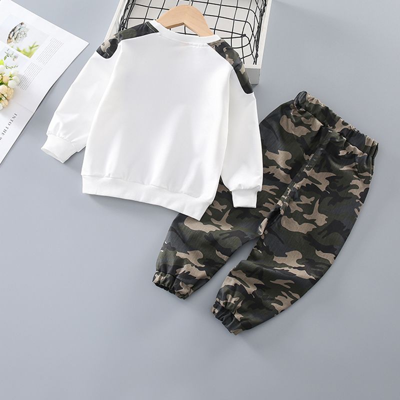 2-piece Baby / Toddler Boy Camouflage Letter Print Pullover and Casual Harem Pants Set White big image 3