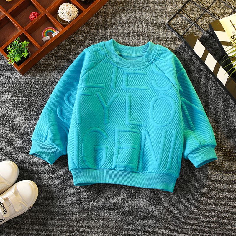 Toddler Boy/Girl Letter Textured Solid Pullover Sweatshirt Blue big image 2
