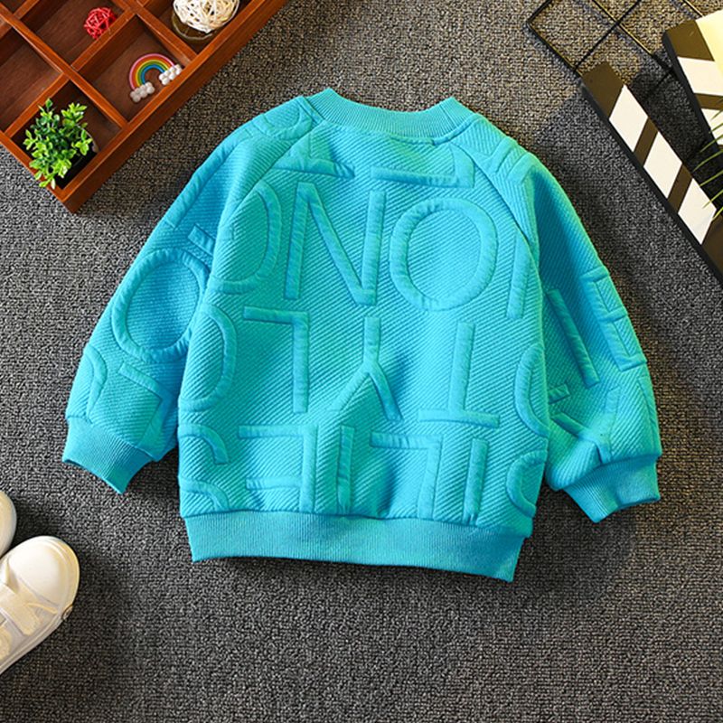 Toddler Boy/Girl Letter Textured Solid Pullover Sweatshirt Blue big image 4