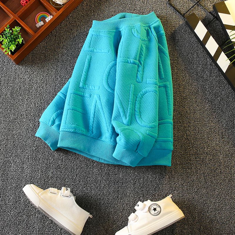 Toddler Boy/Girl Letter Textured Solid Pullover Sweatshirt Blue big image 5