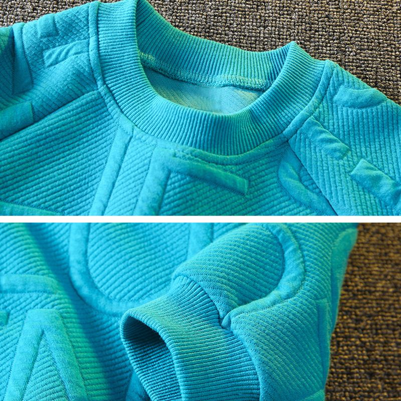Toddler Boy/Girl Letter Textured Solid Pullover Sweatshirt Blue big image 6