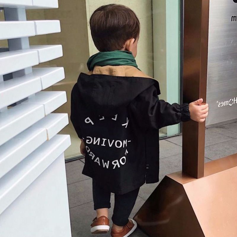 Toddler Boy/Girl Letter Print Reversible Hooded Trench Coat Khaki big image 2