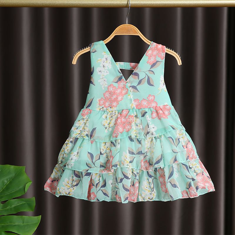 Baby / Toddler Girl Pretty Floral Print Layered Dresses Green big image 2