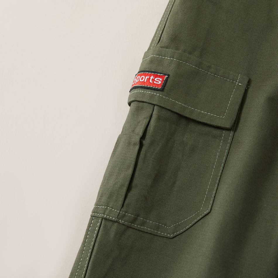 Kid Boy Casual Pocket Design Cotton Cargo Pants Army green big image 4