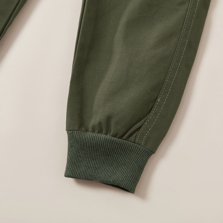 Kid Boy Solid Color Textured Hoodie Sweatshirt/ ocket Design Cotton Cargo Pants Army green big image 5
