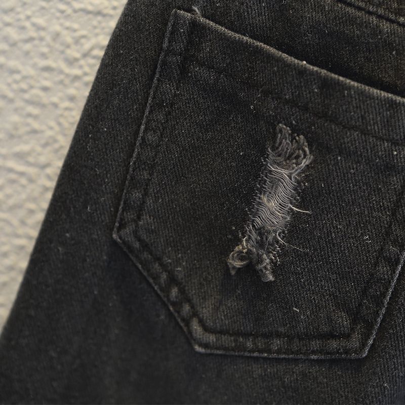 1-piece Toddler Boy Letter Textured Sweatshirt/ Ripped Denim Jeans Black big image 9