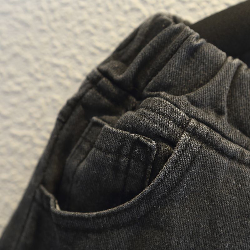 1-piece Toddler Boy Letter Textured Sweatshirt/ Ripped Denim Jeans Black big image 11
