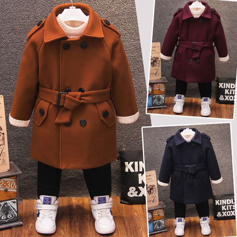 Toddler Boy Classic Double Breasted Lapel Collar Blend Coat Brown big image 3
