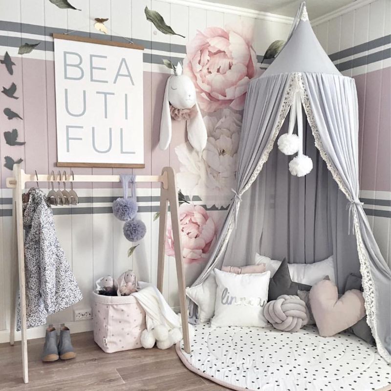 Princess Mosquito Net Bed Canopy for Kids and Baby Grey big image 2