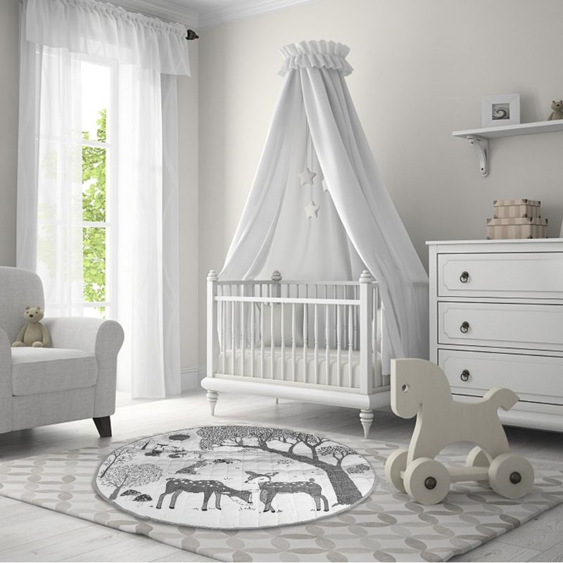 Cartoon Forest Deer Animal Baby Play Mats Newborn Infant Crawling Blanket Cotton Round Floor Carpet Light Grey big image 4
