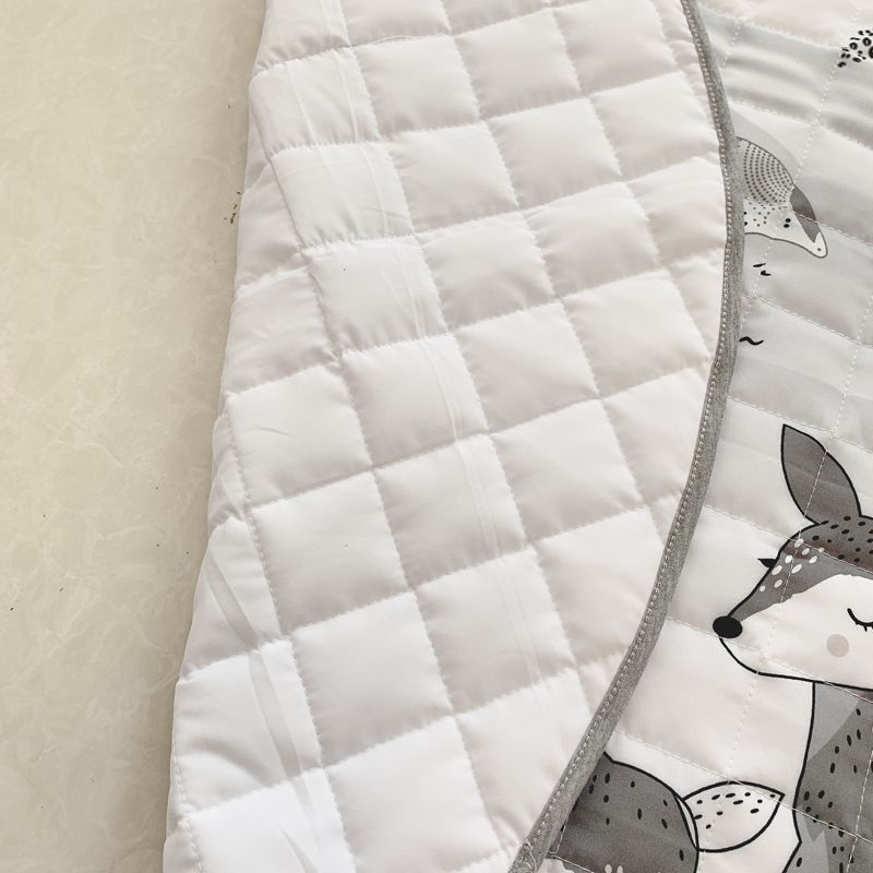 Cartoon Forest Deer Animal Baby Play Mats Newborn Infant Crawling Blanket Cotton Round Floor Carpet Light Grey big image 5