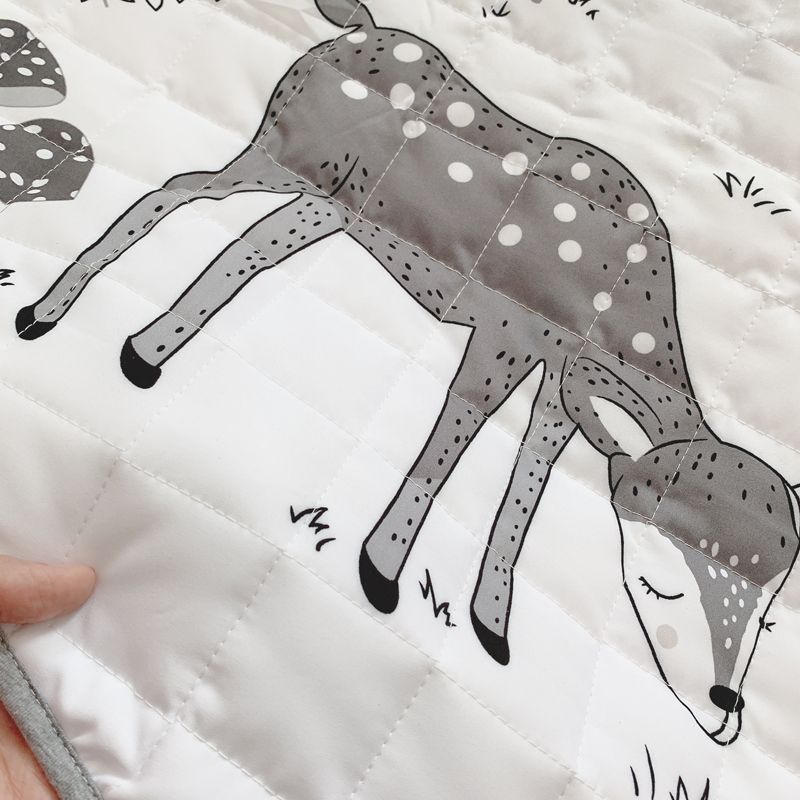 Cartoon Forest Deer Animal Baby Play Mats Newborn Infant Crawling Blanket Cotton Round Floor Carpet Light Grey big image 6