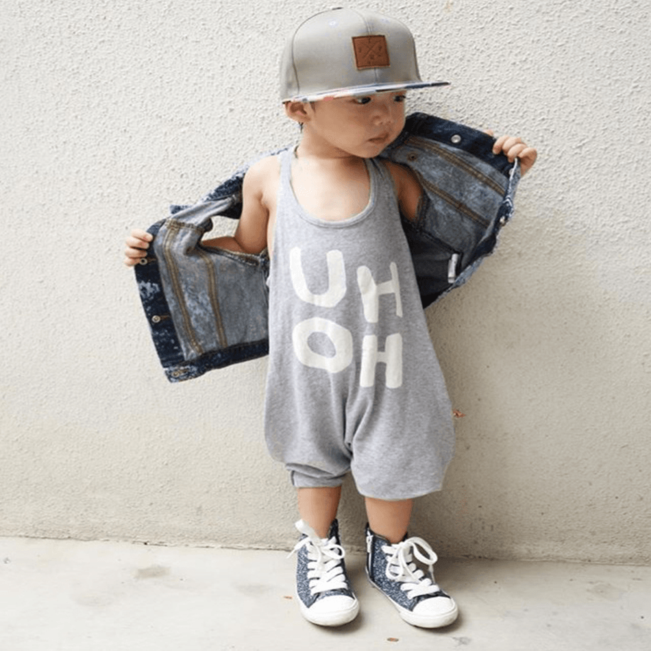 Baby / Toddler Trendy Letter Print Strappy Onesies Light Grey big image 2
