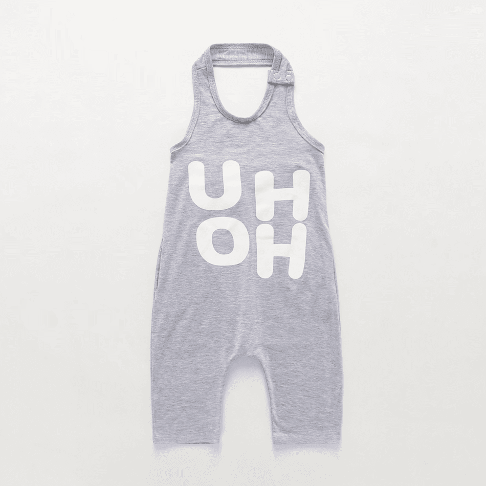 Baby / Toddler Trendy Letter Print Strappy Onesies Light Grey big image 1