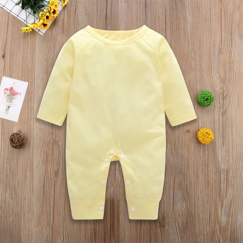 Heart Print Long-sleeve Baby Jumpsuit Yellow