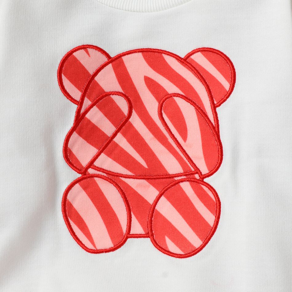 2pcs Baby Boy/Girl Cartoon Bear Print Long-sleeve Sweatshirt and Zebra Print Pants Set Red big image 3