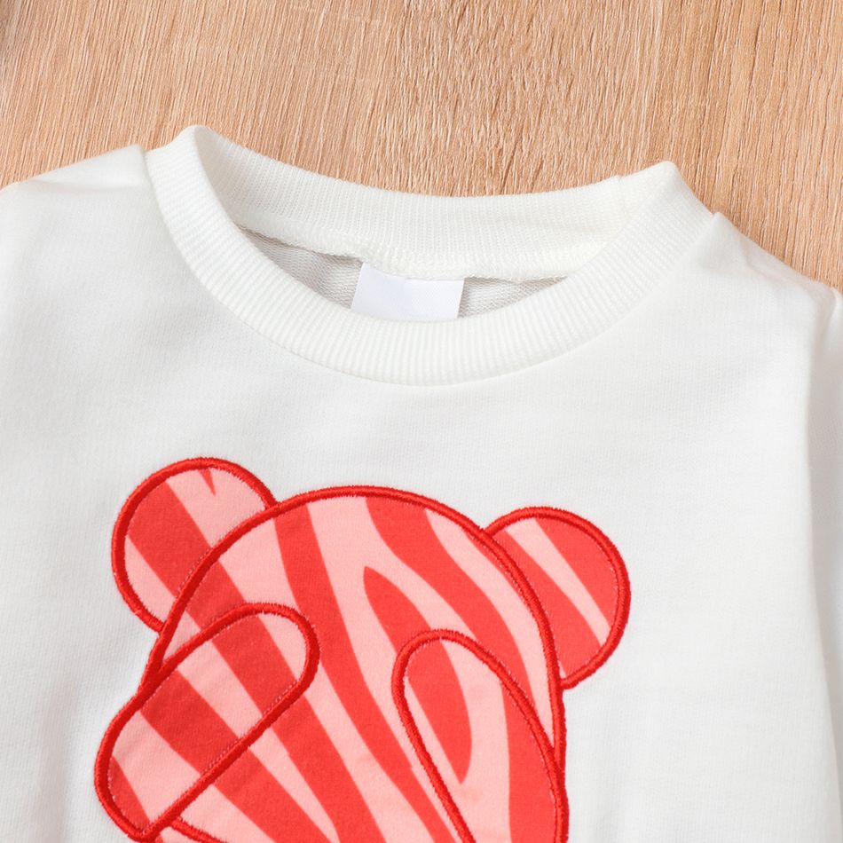 2pcs Baby Boy/Girl Cartoon Bear Print Long-sleeve Sweatshirt and Zebra Print Pants Set Red big image 2
