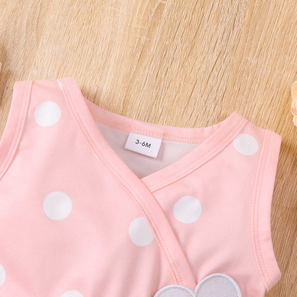 Baby Girl Allover Polka Dots Sleeveless Jumpsuit Pink big image 4