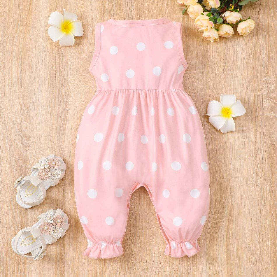 Baby Girl Allover Polka Dots Sleeveless Jumpsuit Pink big image 3