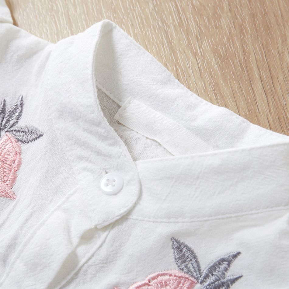 Ruffle Floral Embroidery Shirt and Shorts Set Color block big image 2