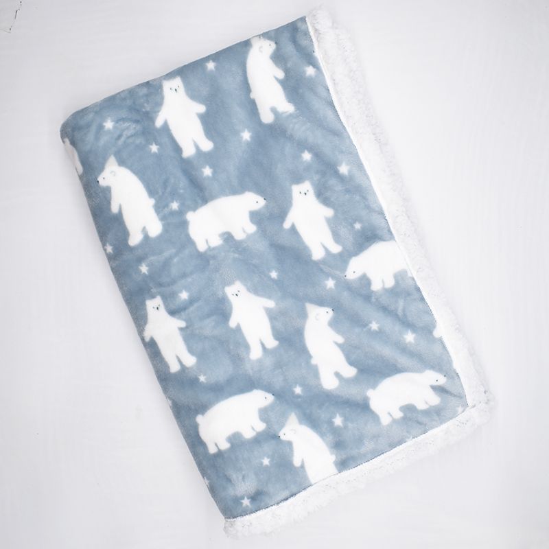 Polar Bear Print Fleece Blankets Home Bed Blanket Kids Bedding Baby Blanket for All Seasons Light Blue