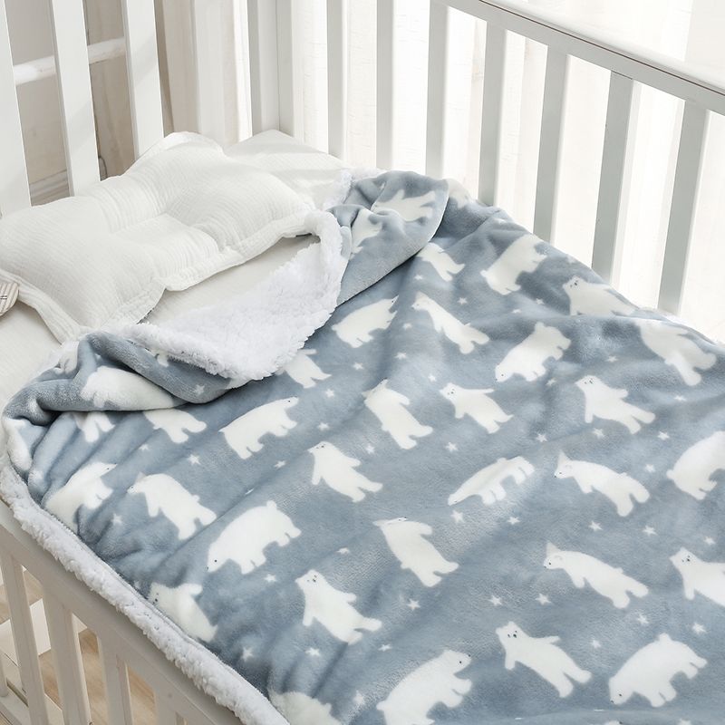 Polar Bear Print Fleece Blankets Home Bed Blanket Kids Bedding Baby Blanket for All Seasons Light Blue big image 5