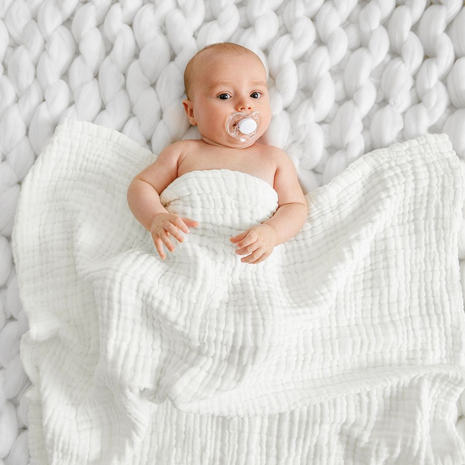 100% Cotton Baby Gauze Blanket Quilt Newborn Plain Swaddle Blanket Quilt White big image 2