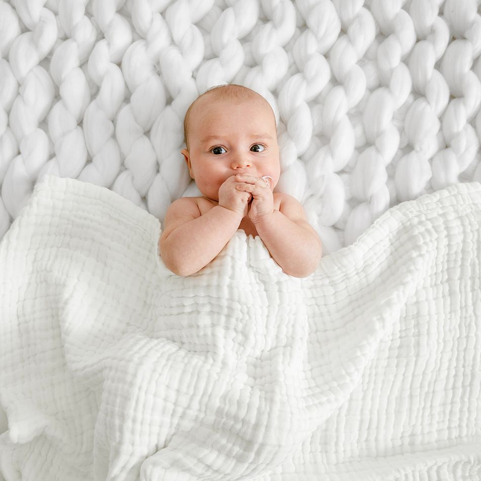 100% Cotton Baby Gauze Blanket Quilt Newborn Plain Swaddle Blanket Quilt White big image 3