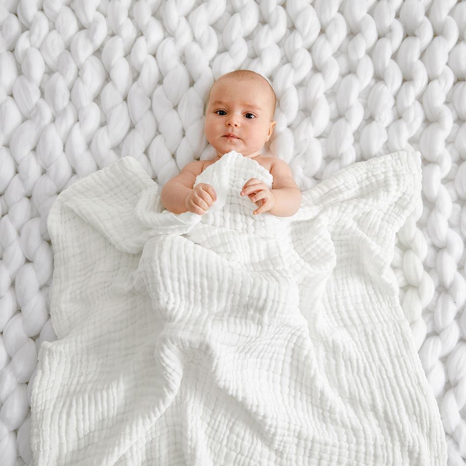100% Cotton Baby Gauze Blanket Quilt Newborn Plain Swaddle Blanket Quilt White big image 4